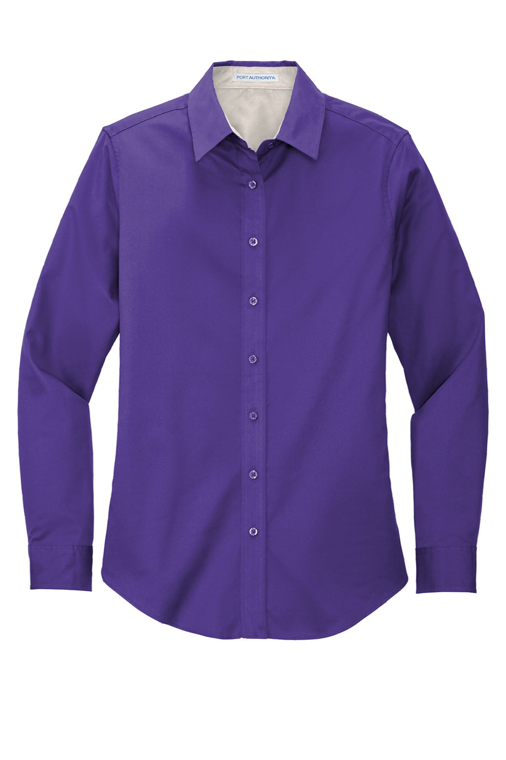 Port Authority L608 Womens Easy Care Wrinkle Resistant Long Sleeve Button Down Shirt Purple/Light Stone Flat Front