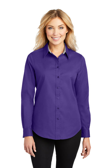 Port Authority L608 Womens Easy Care Wrinkle Resistant Long Sleeve Button Down Shirt Purple Front