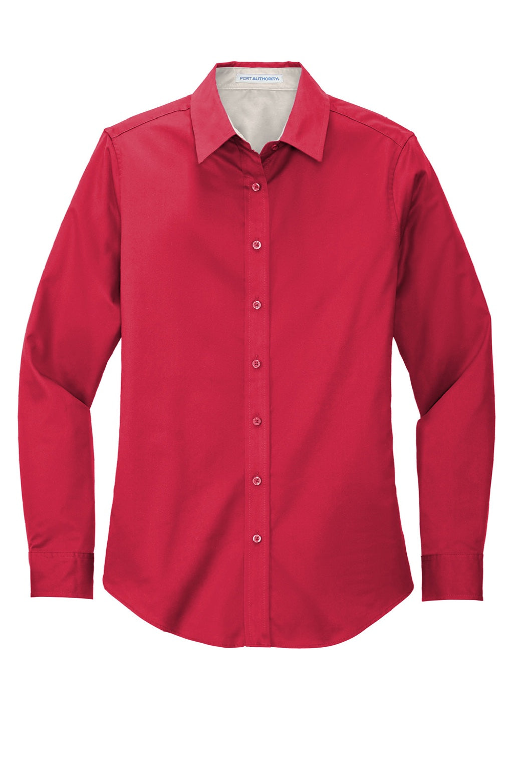 Port Authority L608 Womens Easy Care Wrinkle Resistant Long Sleeve Button Down Shirt Red/Light Stone Flat Front