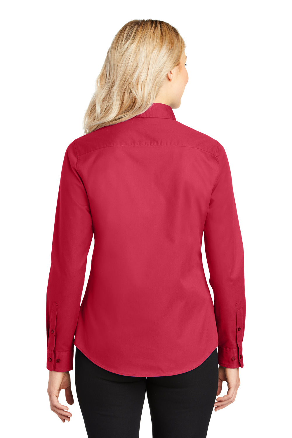 Port Authority L608 Womens Easy Care Wrinkle Resistant Long Sleeve Button Down Shirt Red Back