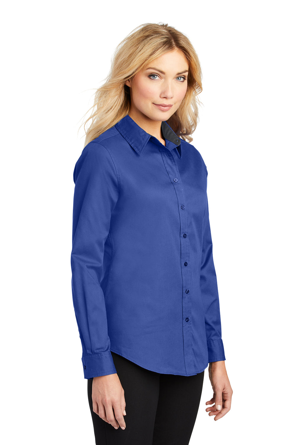 Port Authority L608 Womens Easy Care Wrinkle Resistant Long Sleeve Button Down Shirt Royal Blue 3Q