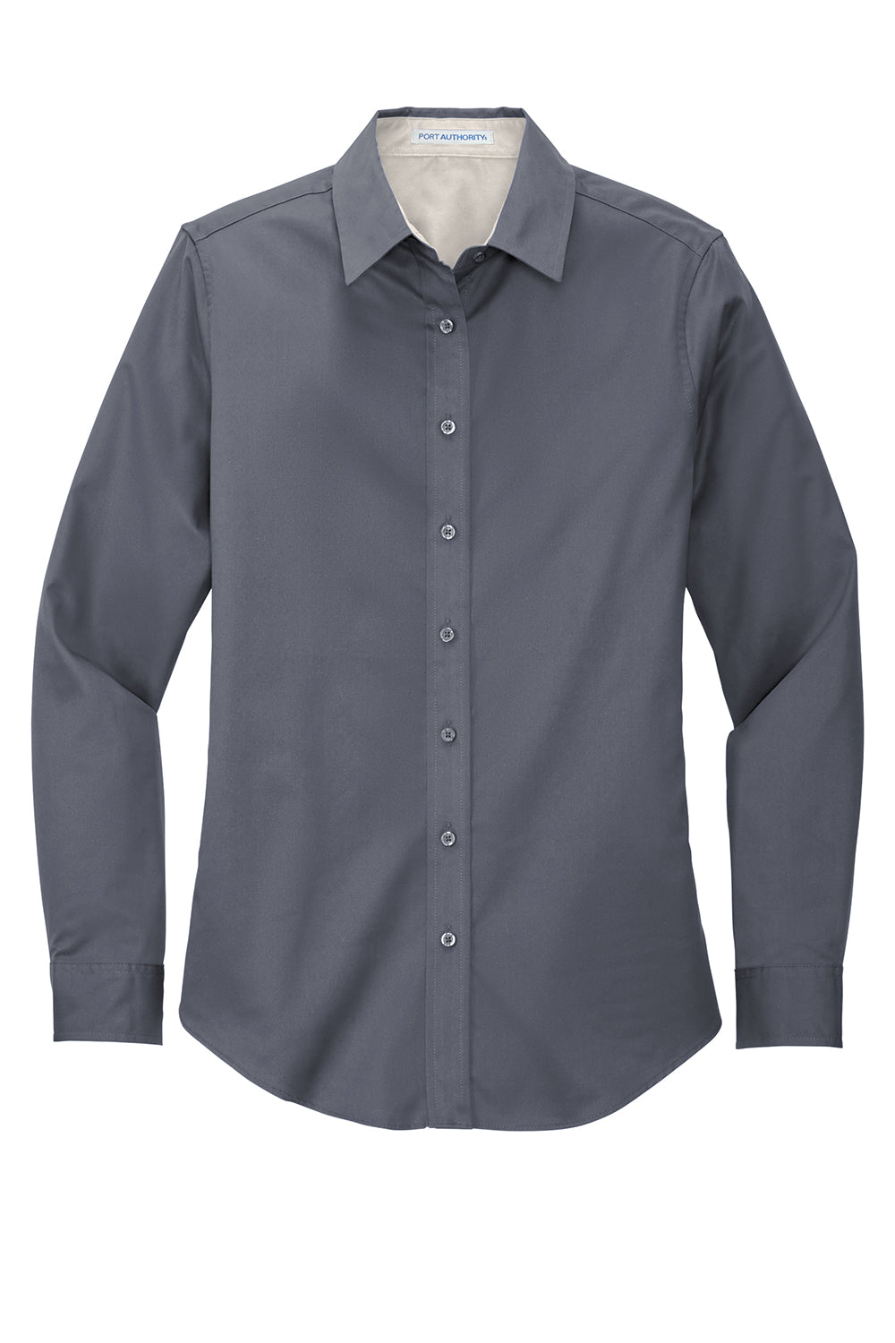Port Authority L608 Womens Easy Care Wrinkle Resistant Long Sleeve Button Down Shirt Steel Grey Flat Front