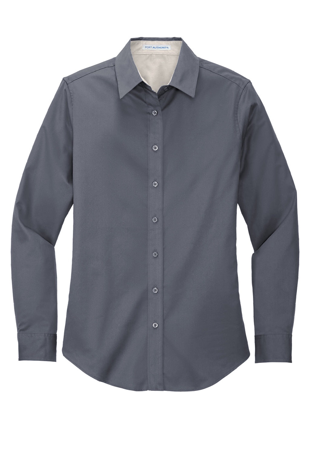 Port Authority L608 Womens Easy Care Wrinkle Resistant Long Sleeve Button Down Shirt Steel Grey/Stone Flat Front