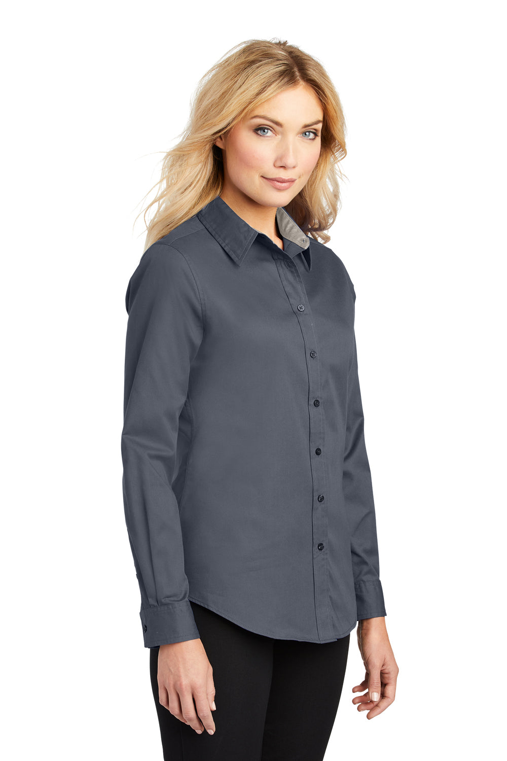 Port Authority L608 Womens Easy Care Wrinkle Resistant Long Sleeve Button Down Shirt Steel Grey 3Q