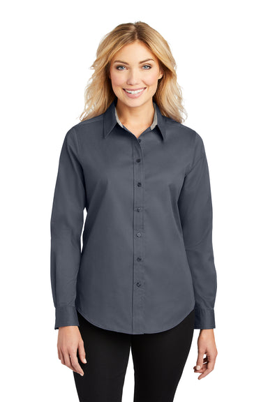 Port Authority L608 Womens Easy Care Wrinkle Resistant Long Sleeve Button Down Shirt Steel Grey Front