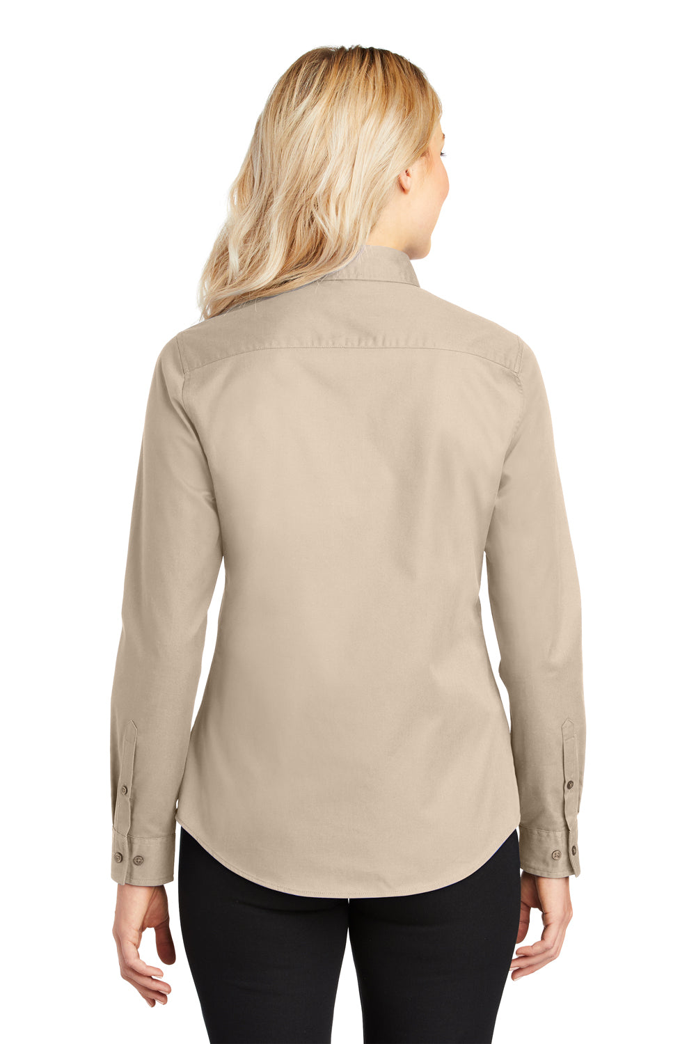 Port Authority L608 Womens Easy Care Wrinkle Resistant Long Sleeve Button Down Shirt Stone Brown Back