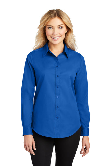 Port Authority L608 Womens Easy Care Wrinkle Resistant Long Sleeve Button Down Shirt Strong Blue Front
