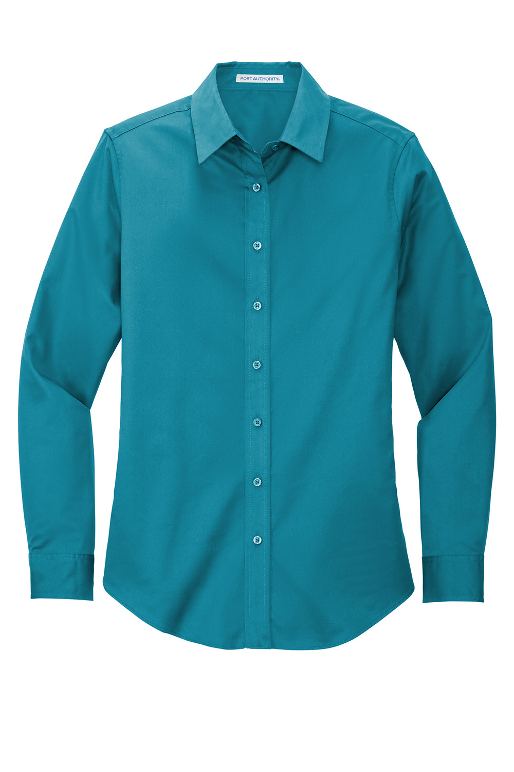 Port Authority L608 Womens Easy Care Wrinkle Resistant Long Sleeve Button Down Shirt Teal Green Flat Front