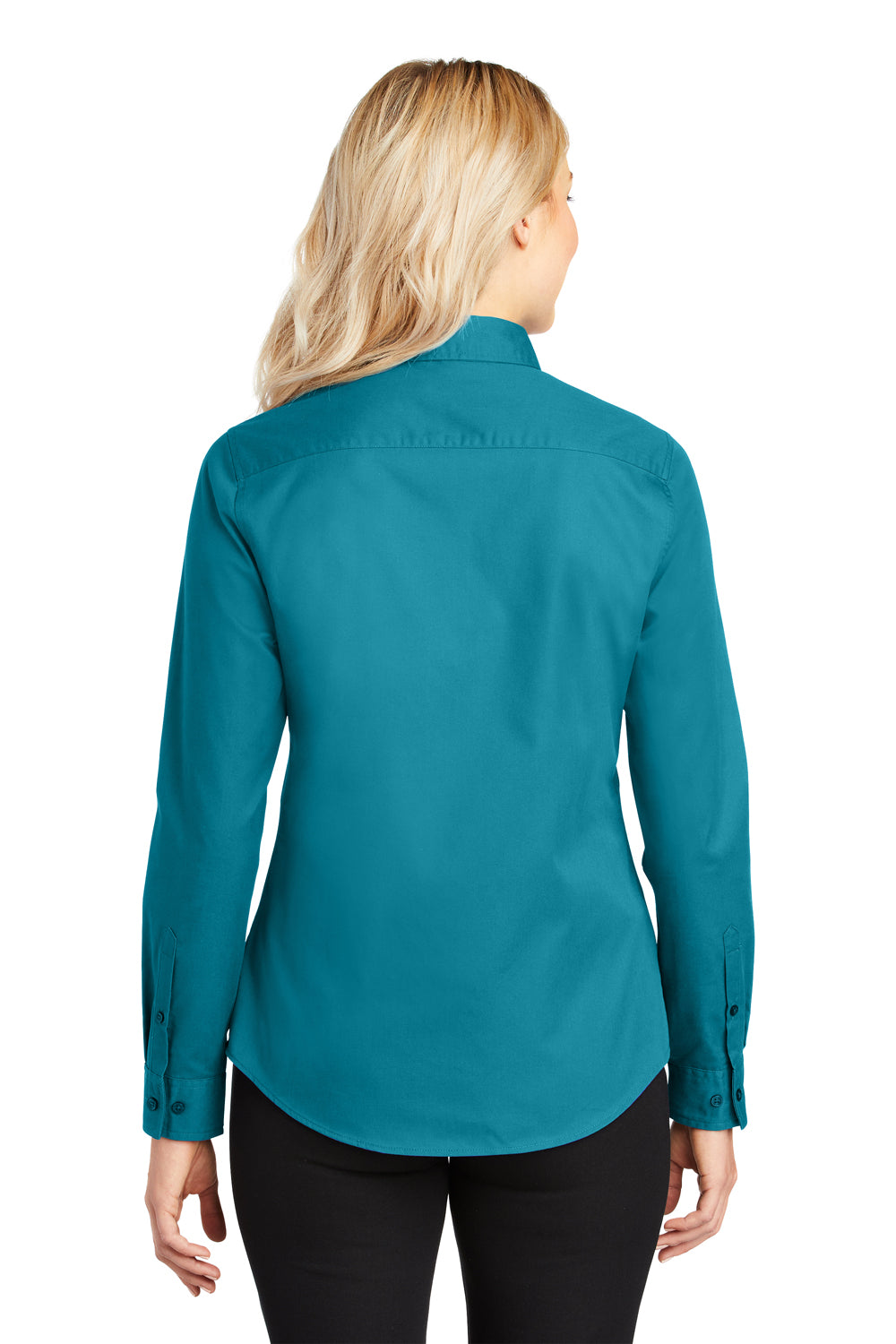 Port Authority L608 Womens Easy Care Wrinkle Resistant Long Sleeve Button Down Shirt Teal Green Back