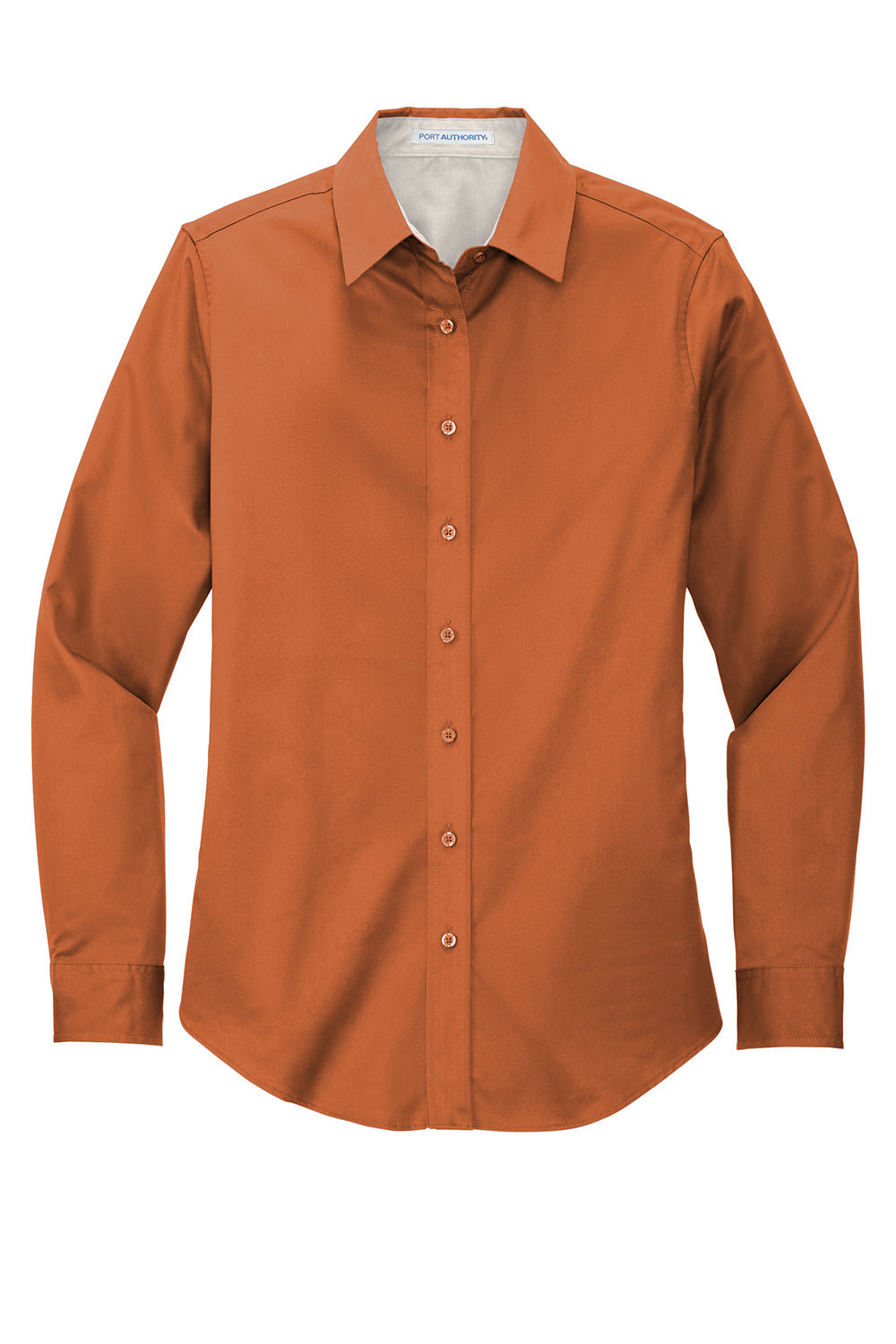 Port Authority L608 Womens Easy Care Wrinkle Resistant Long Sleeve Button Down Shirt Texas Orange Flat Front