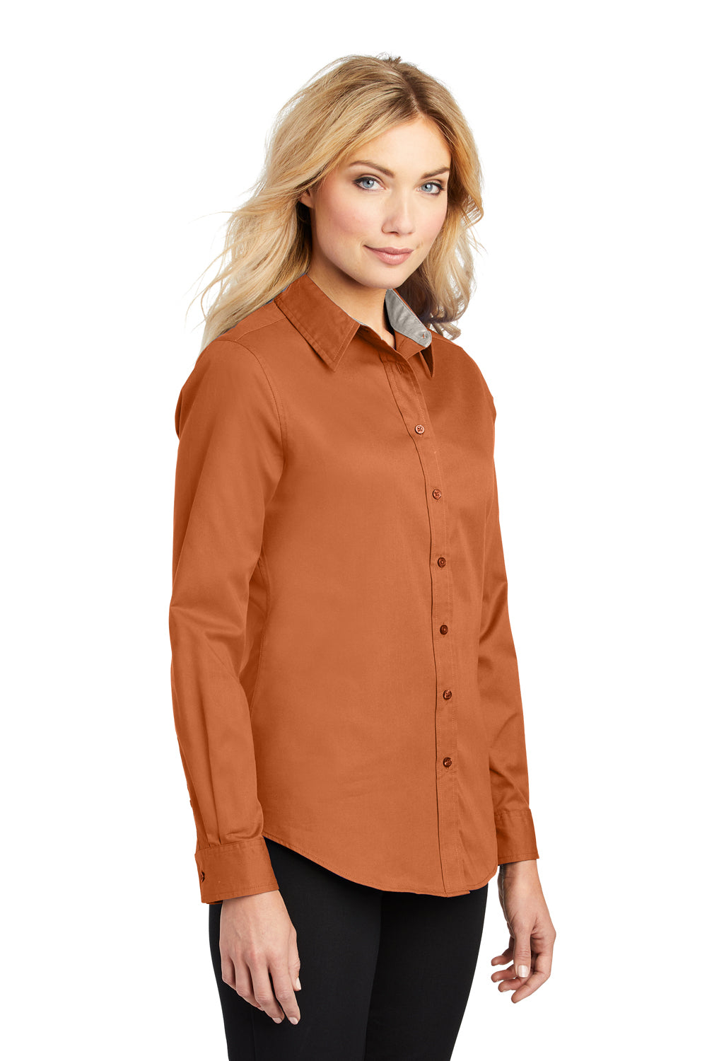 Port Authority L608 Womens Easy Care Wrinkle Resistant Long Sleeve Button Down Shirt Texas Orange 3Q