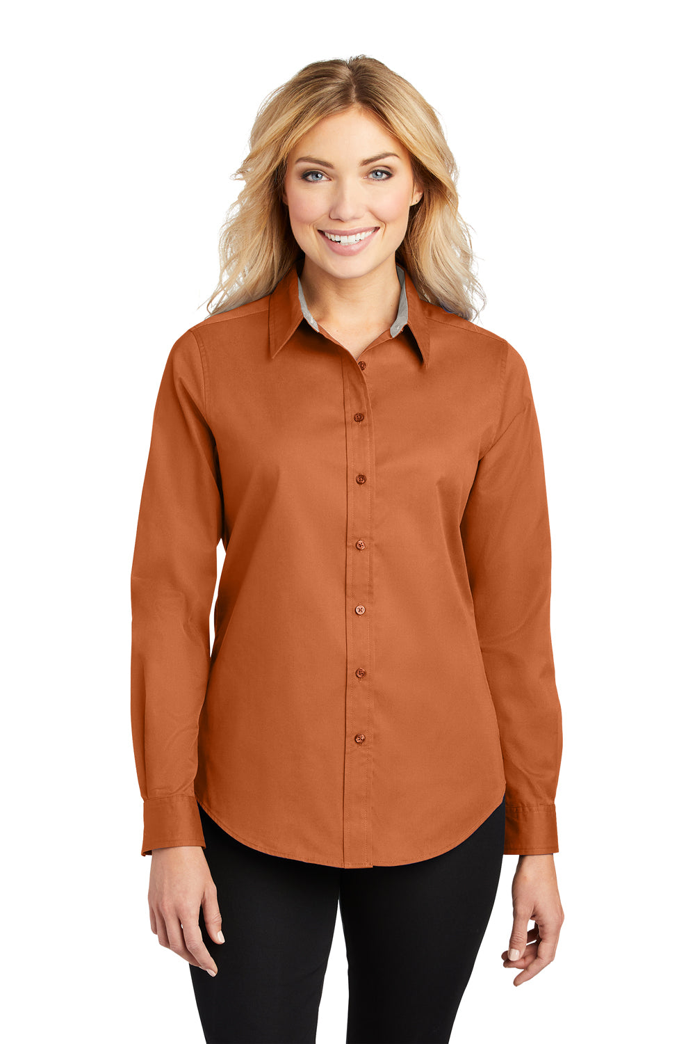 Port Authority L608 Womens Easy Care Wrinkle Resistant Long Sleeve Button Down Shirt Texas Orange Front