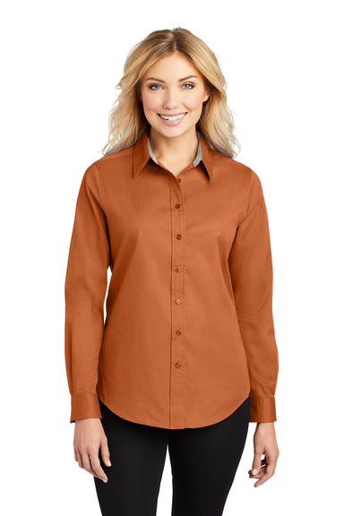 Port Authority L608 Womens Easy Care Wrinkle Resistant Long Sleeve Button Down Shirt Texas Orange Front