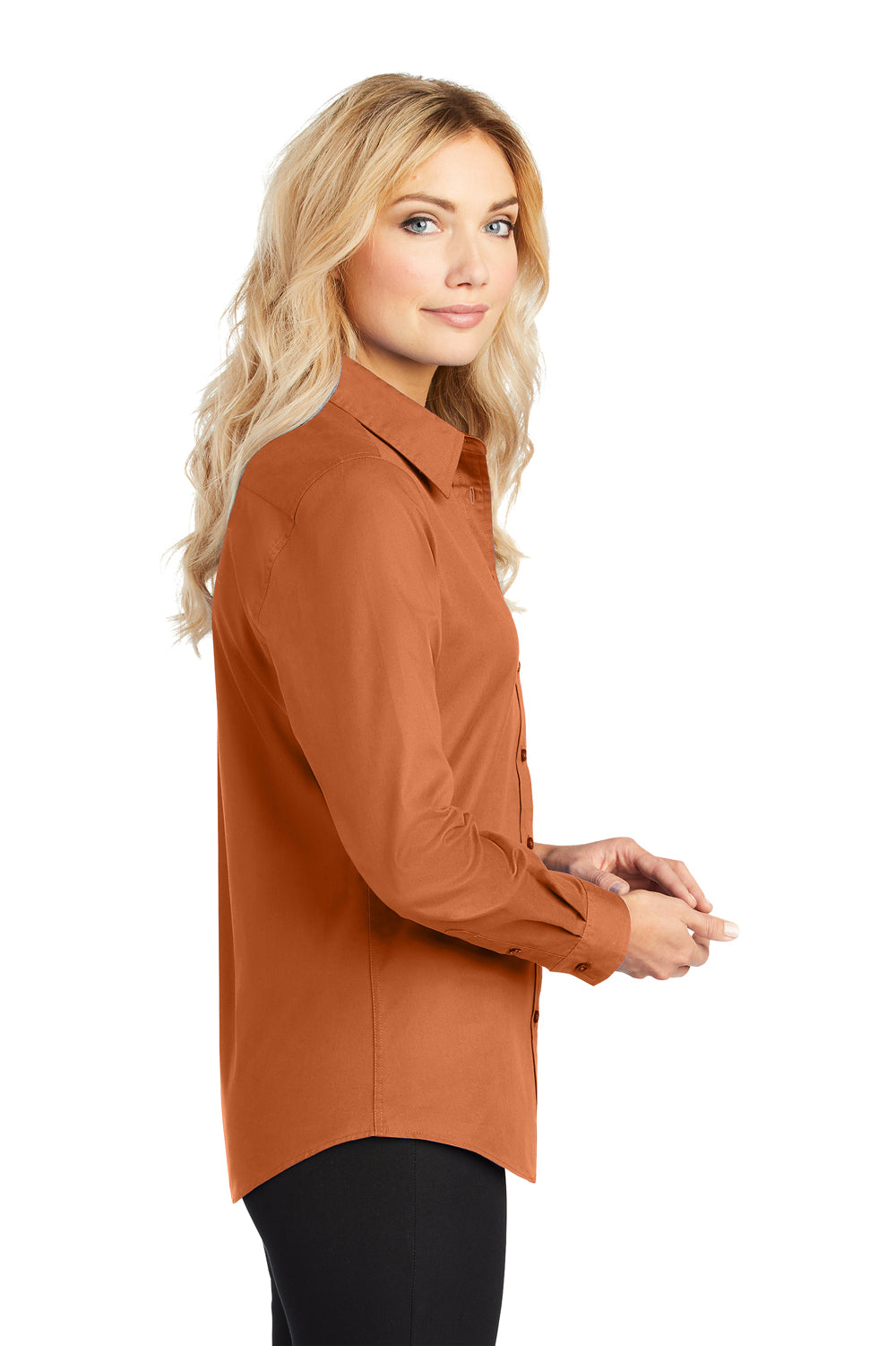 Port Authority L608 Womens Easy Care Wrinkle Resistant Long Sleeve Button Down Shirt Texas Orange Side