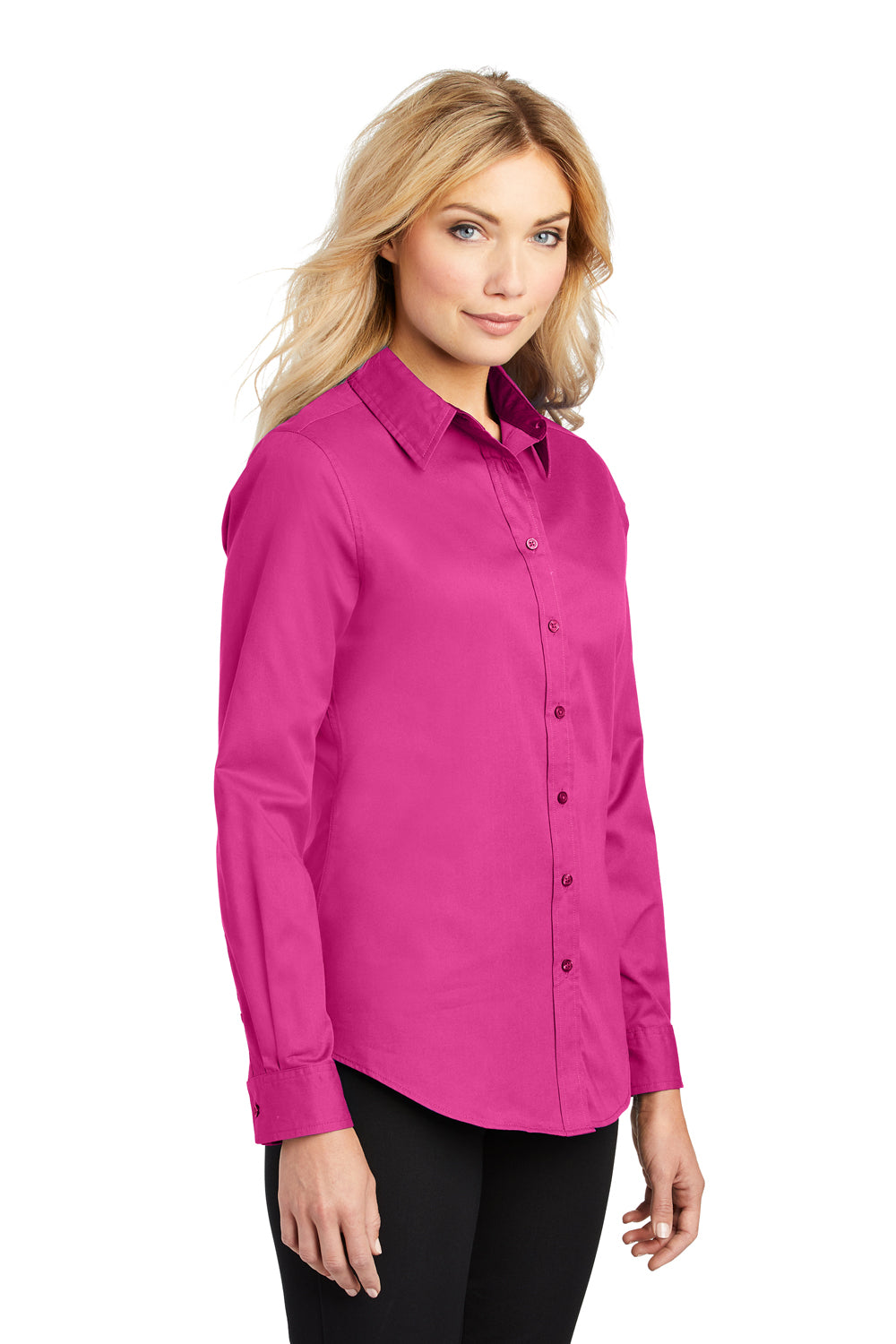 Port Authority L608 Womens Easy Care Wrinkle Resistant Long Sleeve Button Down Shirt Tropical Pink 3Q