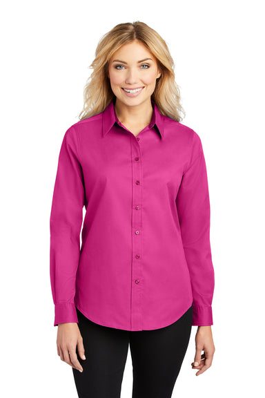 Port Authority L608 Womens Easy Care Wrinkle Resistant Long Sleeve Button Down Shirt Tropical Pink Front