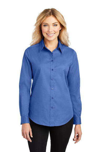 Port Authority L608 Womens Easy Care Wrinkle Resistant Long Sleeve Button Down Shirt Ultramarine Blue Front