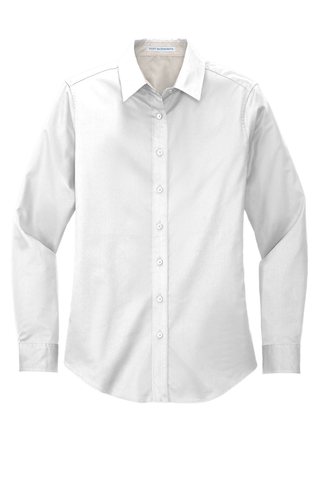 Port Authority L608 Womens Easy Care Wrinkle Resistant Long Sleeve Button Down Shirt White/Light Stone Flat Front