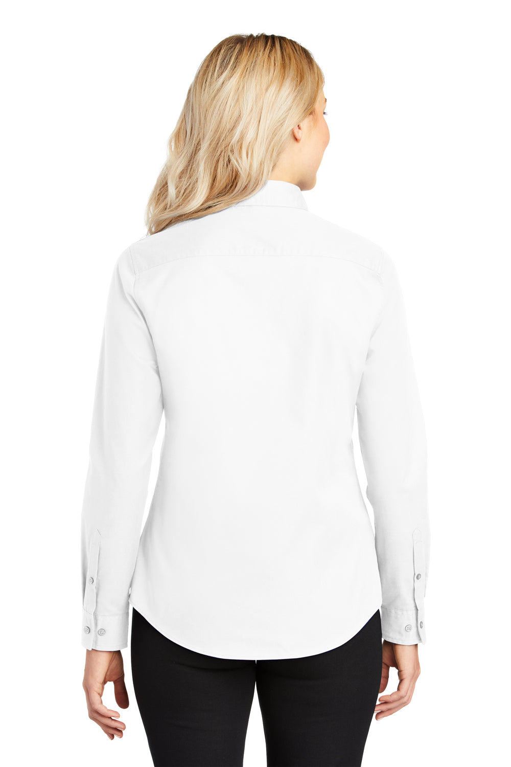 Port Authority L608 Womens Easy Care Wrinkle Resistant Long Sleeve Button Down Shirt White Back