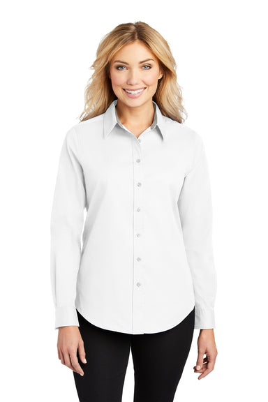 Port Authority L608 Womens Easy Care Wrinkle Resistant Long Sleeve Button Down Shirt White Front