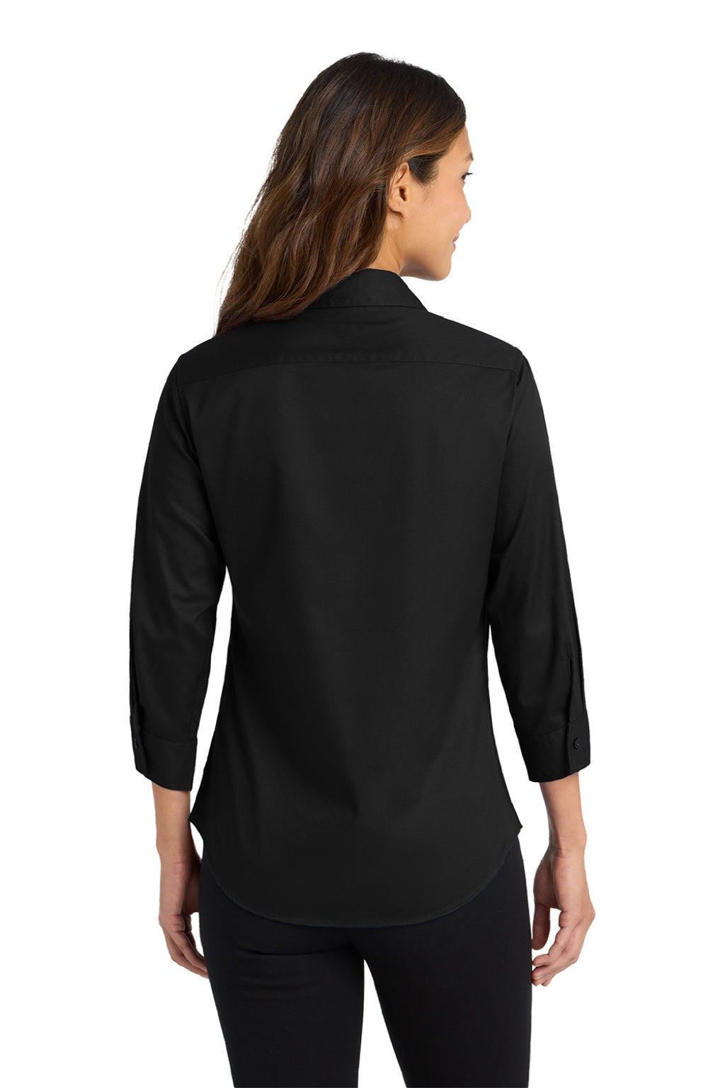 Port Authority L612 Womens Easy Care Wrinkle Resistant 3/4 Sleeve Button Down Shirt Black Model Back