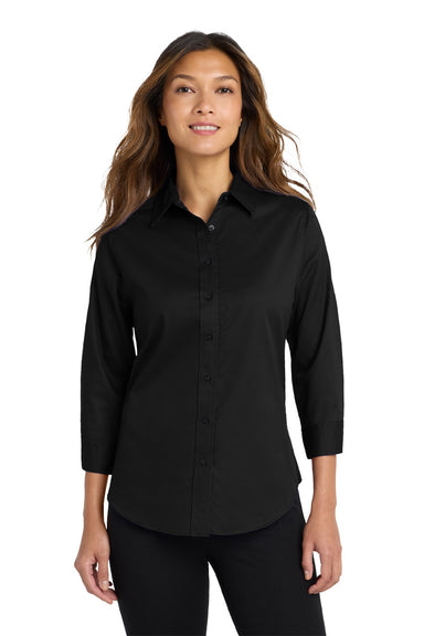 Port Authority L612 Womens Easy Care Wrinkle Resistant 3/4 Sleeve Button Down Shirt Black Model Front