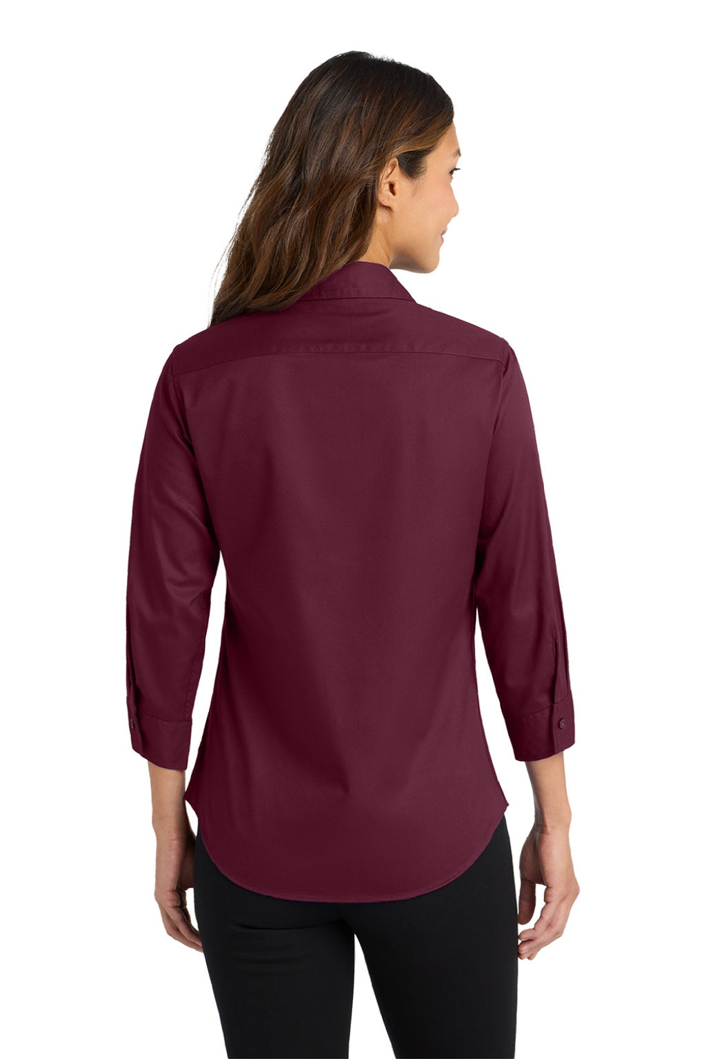 Port Authority L612 Womens Easy Care Wrinkle Resistant 3/4 Sleeve Button Down Shirt Burgundy Model Back