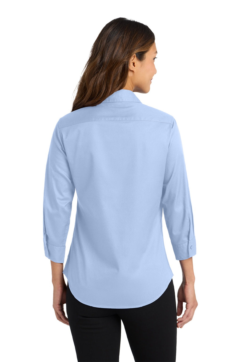 Port Authority L612 Womens Easy Care Wrinkle Resistant 3/4 Sleeve Button Down Shirt Light Blue Model Back