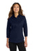 Port Authority L612 Womens Easy Care Wrinkle Resistant 3/4 Sleeve Button Down Shirt Navy Blue Model Front