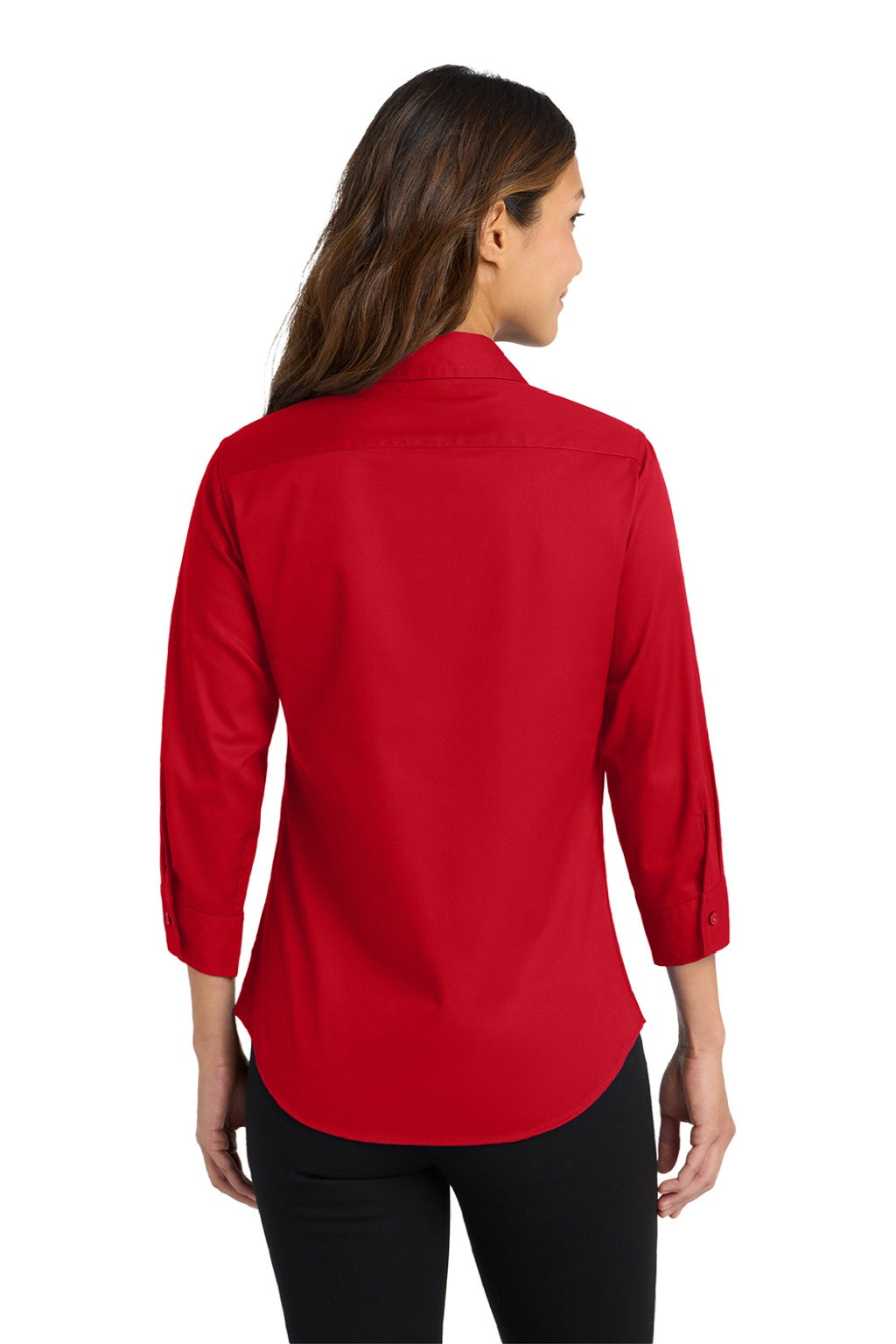 Port Authority L612 Womens Easy Care Wrinkle Resistant 3/4 Sleeve Button Down Shirt Red Model Back