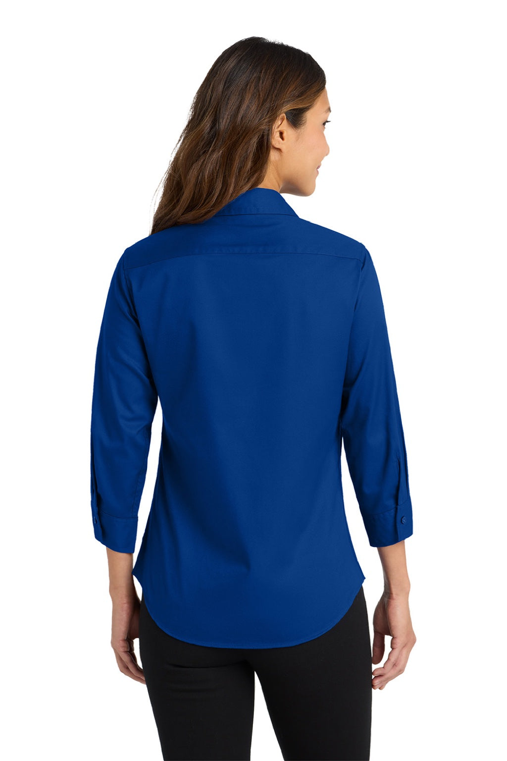 Port Authority L612 Womens Easy Care Wrinkle Resistant 3/4 Sleeve Button Down Shirt Royal Blue Model Back