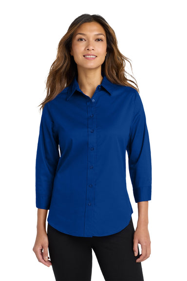 Port Authority L612 Womens Easy Care Wrinkle Resistant 3/4 Sleeve Button Down Shirt Royal Blue Model Front