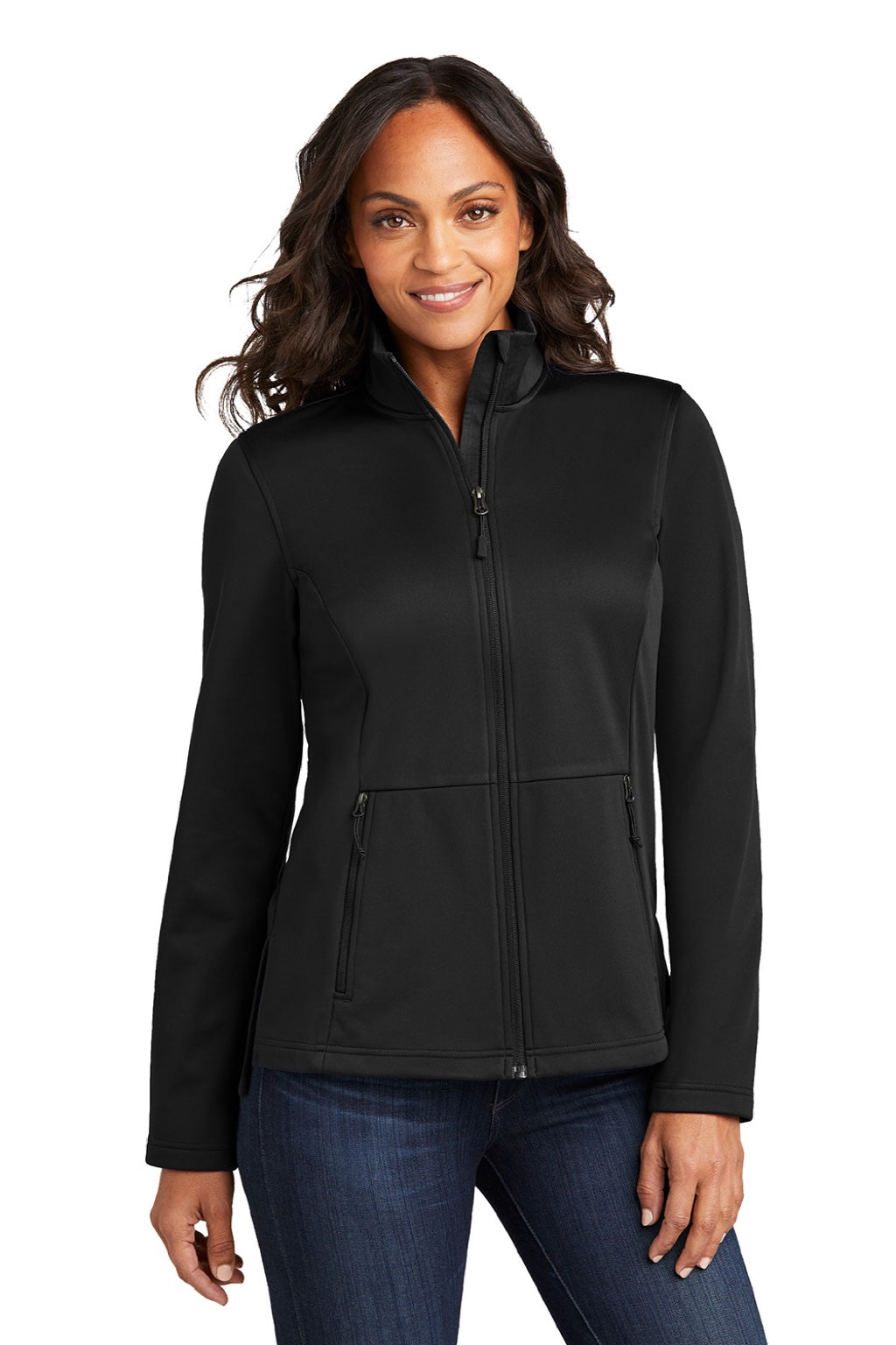 Port Authority L617 Womens Water Resistant Flexshell Full Zip Jacket Deep Black Model Front