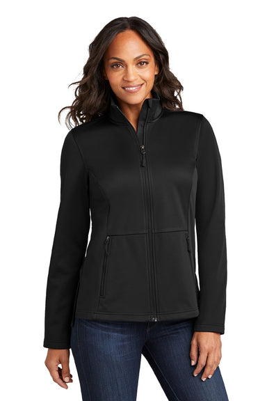 Port Authority L617 Womens Water Resistant Flexshell Full Zip Jacket Deep Black Model Front