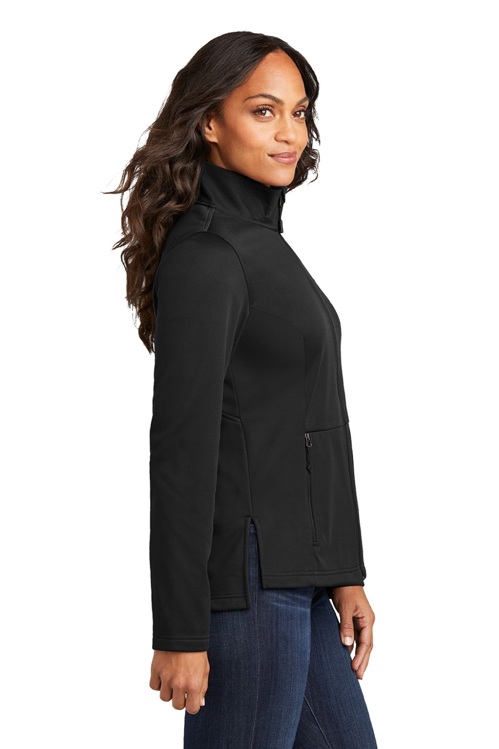 Port Authority L617 Womens Water Resistant Flexshell Full Zip Jacket Deep Black Model Side