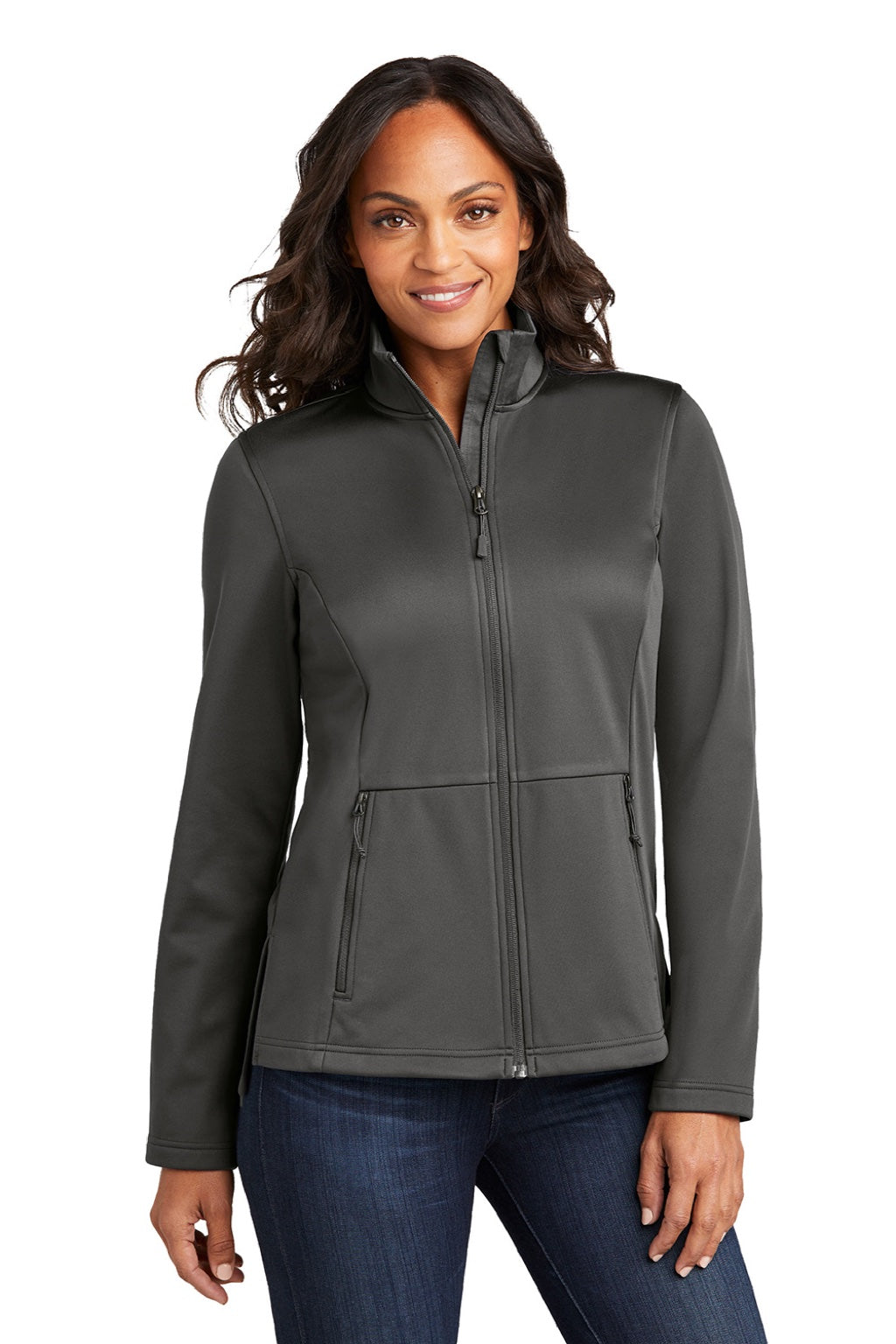 Port Authority L617 Womens Water Resistant Flexshell Full Zip Jacket Steel Grey Model Front