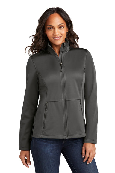 Port Authority L617 Womens Water Resistant Flexshell Full Zip Jacket Steel Grey Model Front