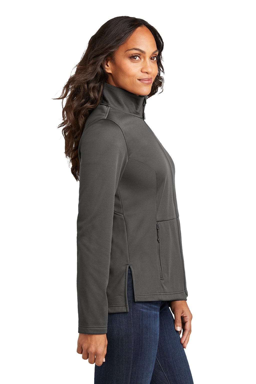 Port Authority L617 Womens Water Resistant Flexshell Full Zip Jacket Steel Grey Model Side