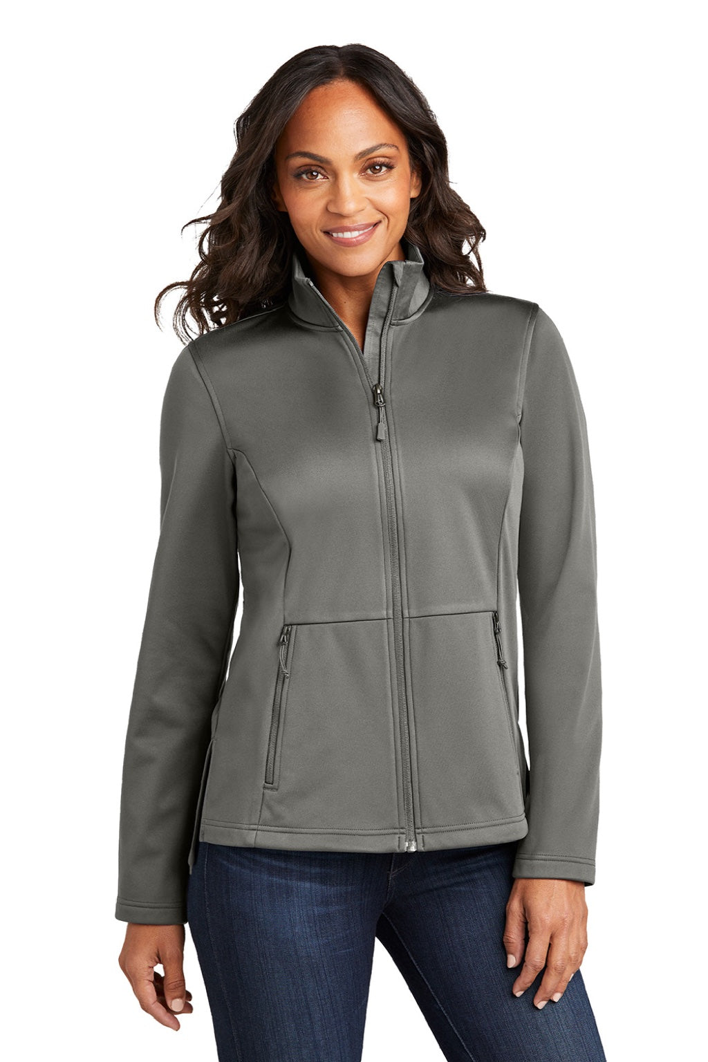 Port Authority L617 Womens Water Resistant Flexshell Full Zip Jacket Smoke Grey Model Front
