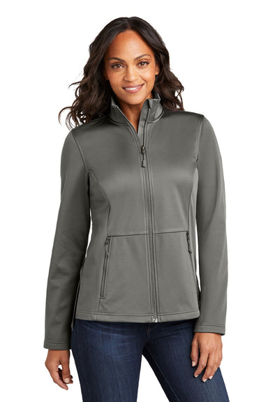 Port Authority L617 Womens Water Resistant Flexshell Full Zip Jacket Smoke Grey Model Front