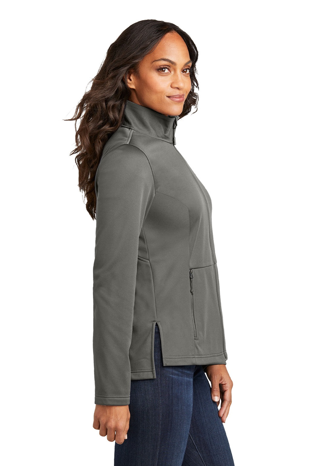 Port Authority L617 Womens Water Resistant Flexshell Full Zip Jacket Smoke Grey Model Side