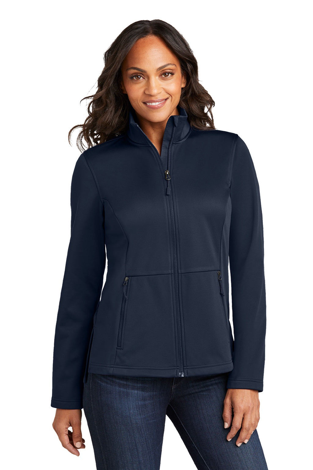 Port Authority L617 Womens Water Resistant Flexshell Full Zip Jacket True Navy Blue Model Front