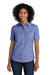 Port Authority L659 Womens SuperPro Oxford Wrinkle Resistant Short Sleeve Button Down Shirt w/ Pocket Navy Blue Model Front
