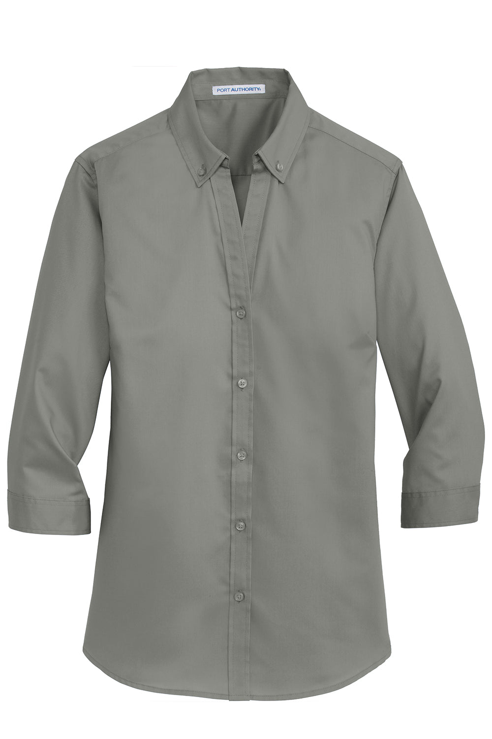 Port Authority L665 Womens SuperPro Wrinkle Resistant 3/4 Sleeve Button Down Shirt Monument Grey Flat Front