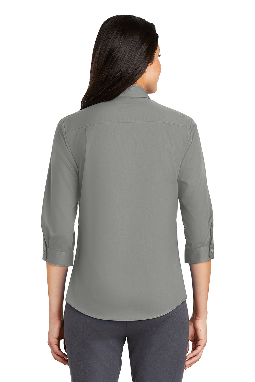 Port Authority L665 Womens SuperPro Wrinkle Resistant 3/4 Sleeve Button Down Shirt Monument Grey Model Back