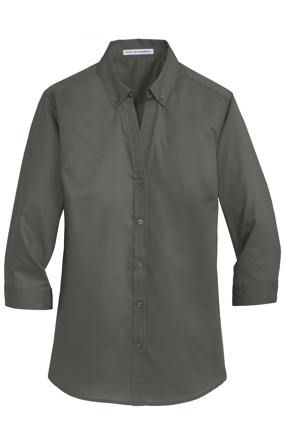 Port Authority L665 Womens SuperPro Wrinkle Resistant 3/4 Sleeve Button Down Shirt Sterling Grey Flat Front