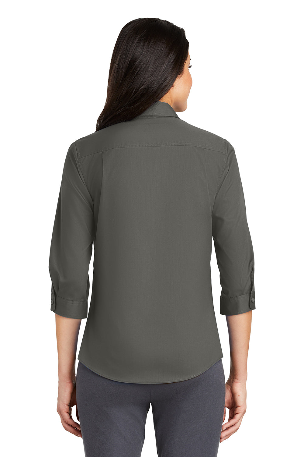 Port Authority L665 Womens SuperPro Wrinkle Resistant 3/4 Sleeve Button Down Shirt Sterling Grey Model Back