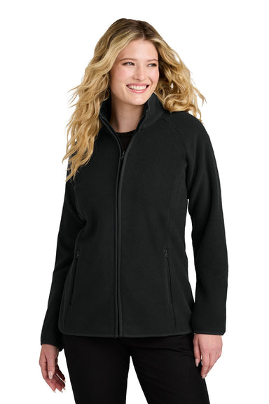 Port Authority L700 Womens C-FREE Raglan Pill Resistant Fleece Full Zip Jacket Deep Black Model Front