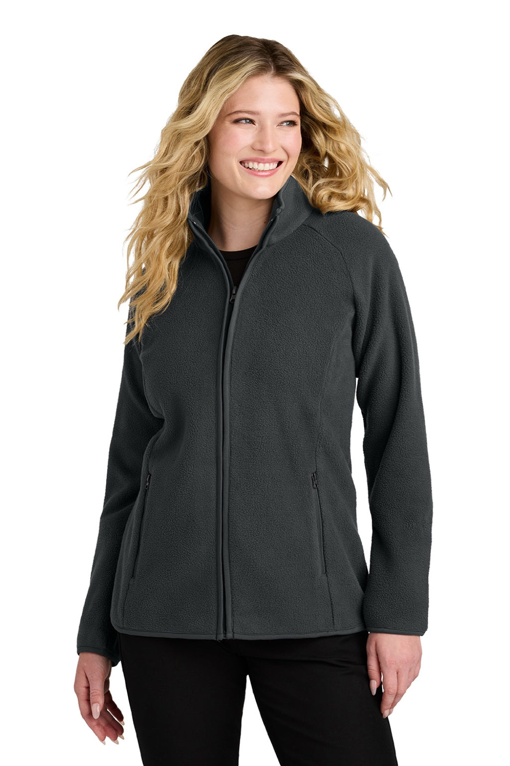 Port Authority L700 Womens C-FREE Raglan Pill Resistant Fleece Full Zip Jacket Steel Grey Model Front
