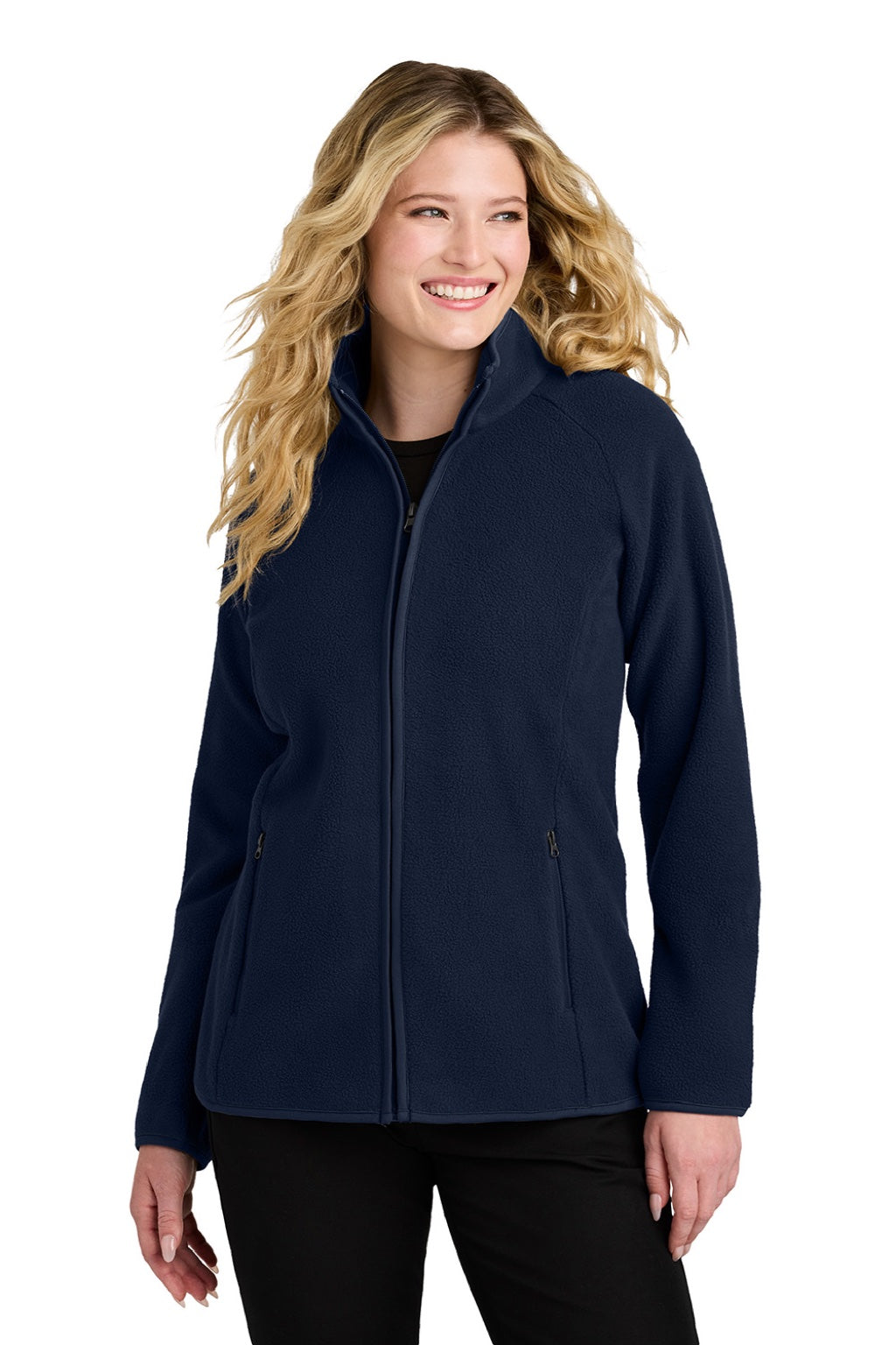 Port Authority L700 Womens C-FREE Raglan Pill Resistant Fleece Full Zip Jacket True Navy Blue Model Front